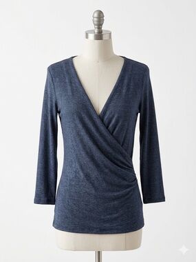 Michael Stars Navy Wrap-Front Long Sleeve Top